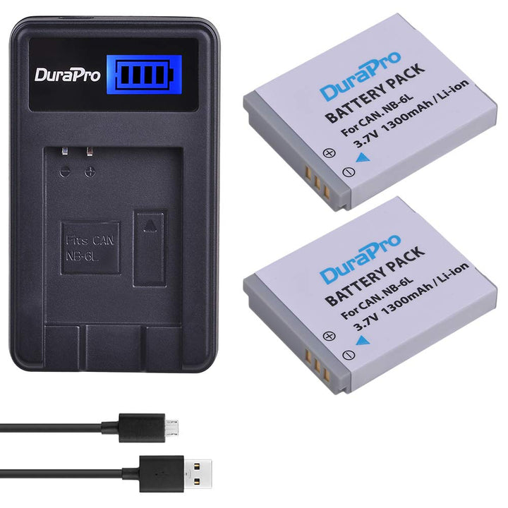 DuraPro 2er-Pack NB-6L, NB-6LH Akku + LCD USB Ladegerät für Canon PowerShot SX530HS, SX710HS, SX610H