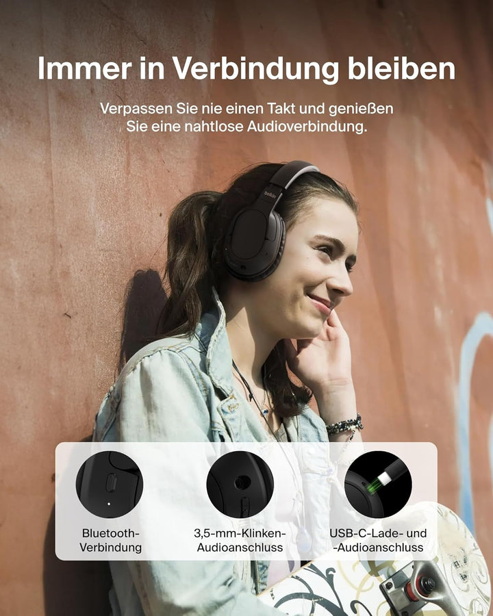 Belkin SoundForm Surround Kopfhörer Kabellos Bluetooth, Over-Ear Environmental Noise Cancelling Kopf