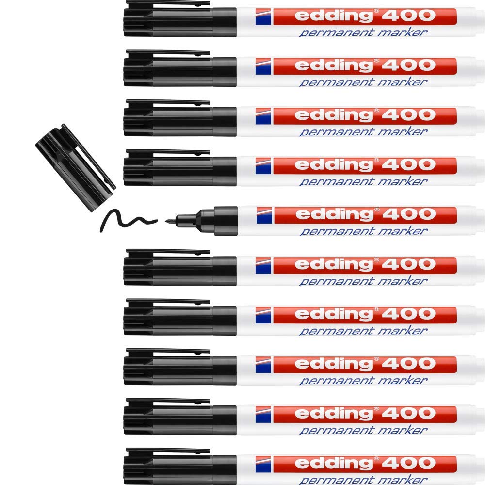 edding 400 Permanentmarker - schwarz - 10 Stifte - feine Rundspitze 1 mm - wasserfest, schnell-trock