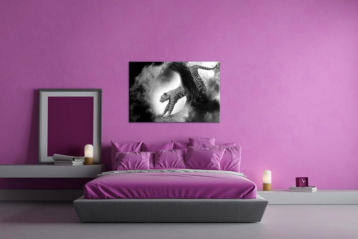 deyoli exotischer Gepard im Mondschein Format:90x60 cm als Leinwandbild, Motiv fertig gerahmt auf Ec