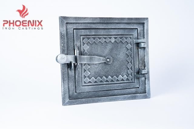 Gusseiserne Ofentür mit Riegel - 25,2 x 21,5 cm – Brotofentür - Pizzaofentür - Steinofentür - Kamino