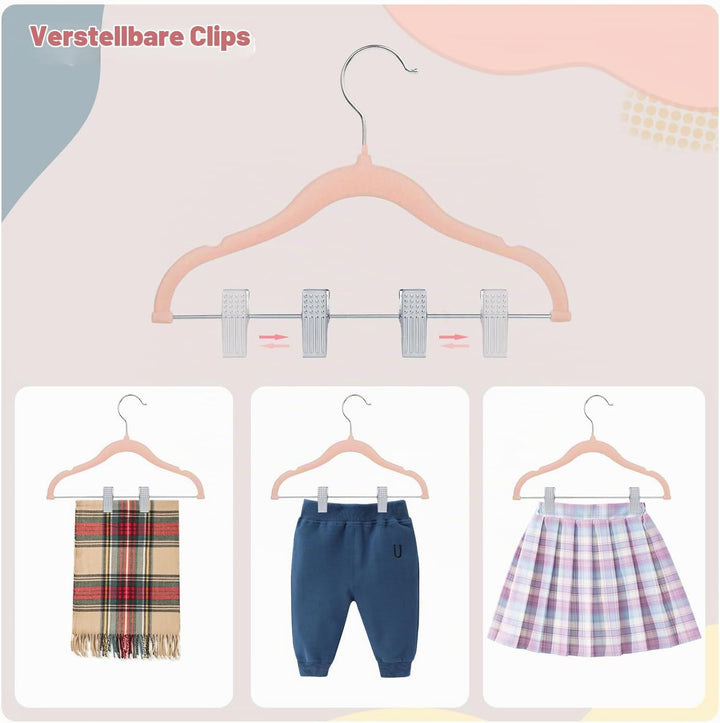 ManGotree Kinder-Rockbügel, 28 Pack Baby-Samtbügel mit beweglichen Clips, rutschfeste Hosenbügel, 30