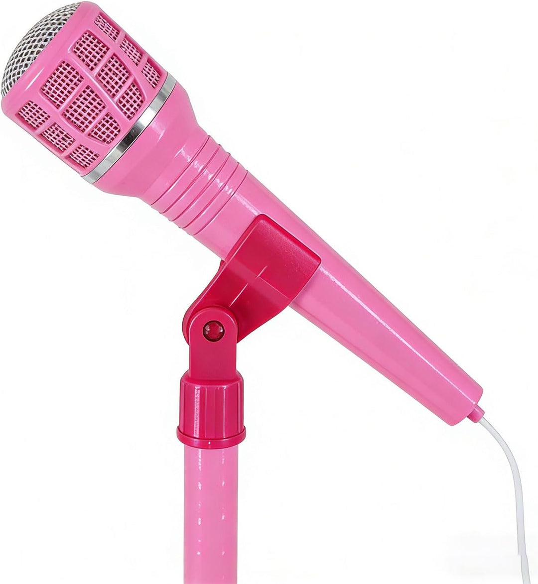 Kindermikrofon mit verstellbarem Ständer, rosa Karaoke-Maschine mit LED-Lichtern, Musikmikrofon zum