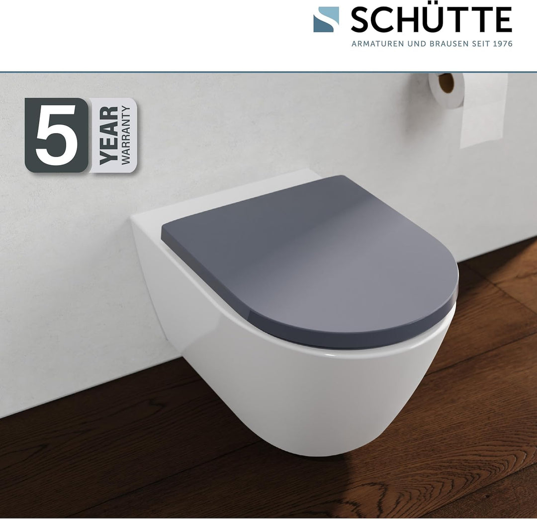 SCHÜTTE D-Form WC-Sitz mit Absenkautomatik, Abnehmbarer Klodeckel aus bruchsicherem Duroplast, DIY M