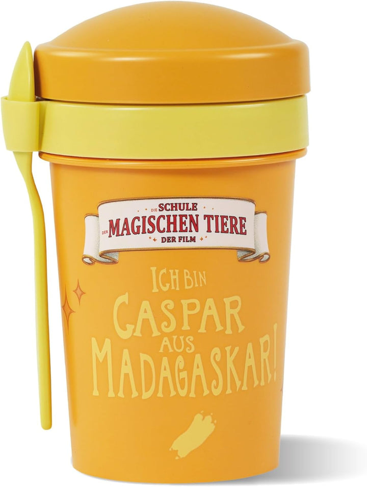 AWAVE Die Schule der Magischen Tiere Müslibecher To Go 540 ml rPET Gelb Caspar, Becher mit Löffel fü