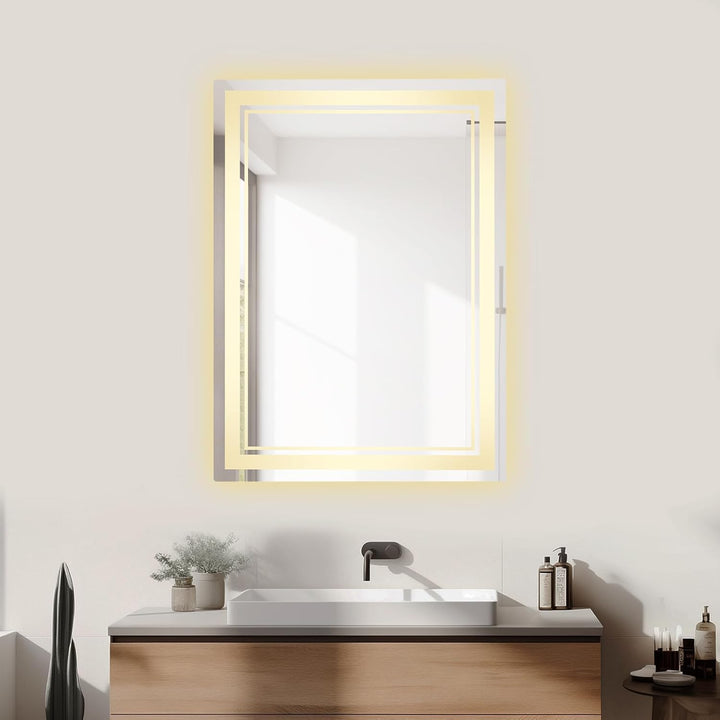Badezimmerspiegel mit Beleuchtung, rechteckiger Wandspiegel, 70 x 50 cm, 10-100 % stufenlos verstell