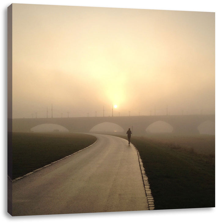 Laufen im Morgengrauen, Format: 70x70 auf Leinwand, XXL riesige Bilder fertig gerahmt mit Keilrahmen