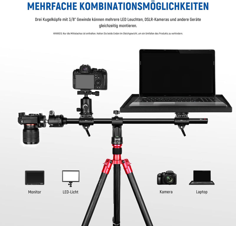 NEEWER 62cm Horizontalstativ Mittelachse mit 3/8"Schraube,Aluminiumlegierung 360° drehbar 180°Vertik