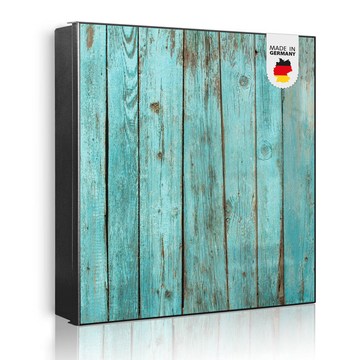 banjado® Grosser Schlüsselkasten Glas/Schlüsselbox 30cm x 30cm mit 50 Haken - Motiv Blaues Holz/Schl