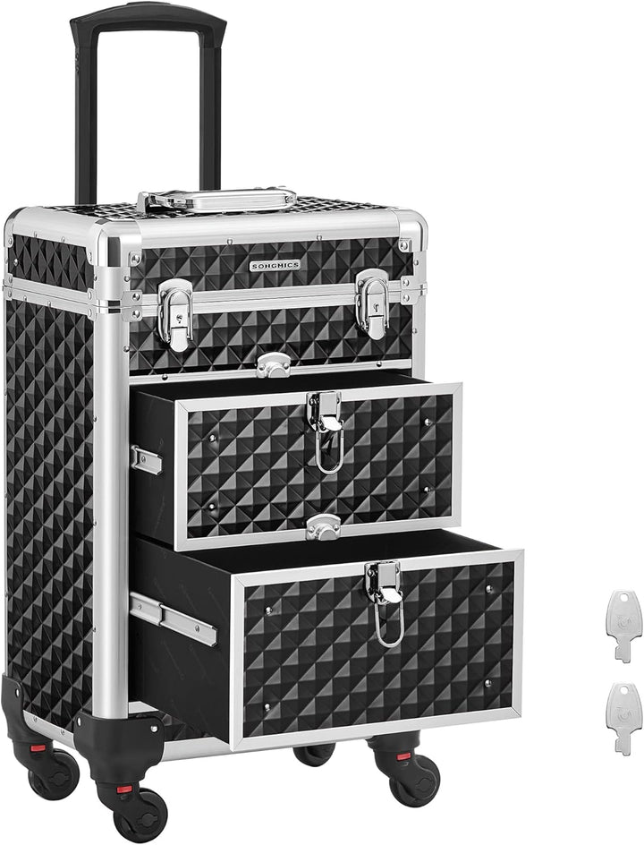 SONGMICS Kosmetikkoffer Trolley, professioneller Schminkkoffer, Friseurkoffer mit 4 abnehmbaren Univ