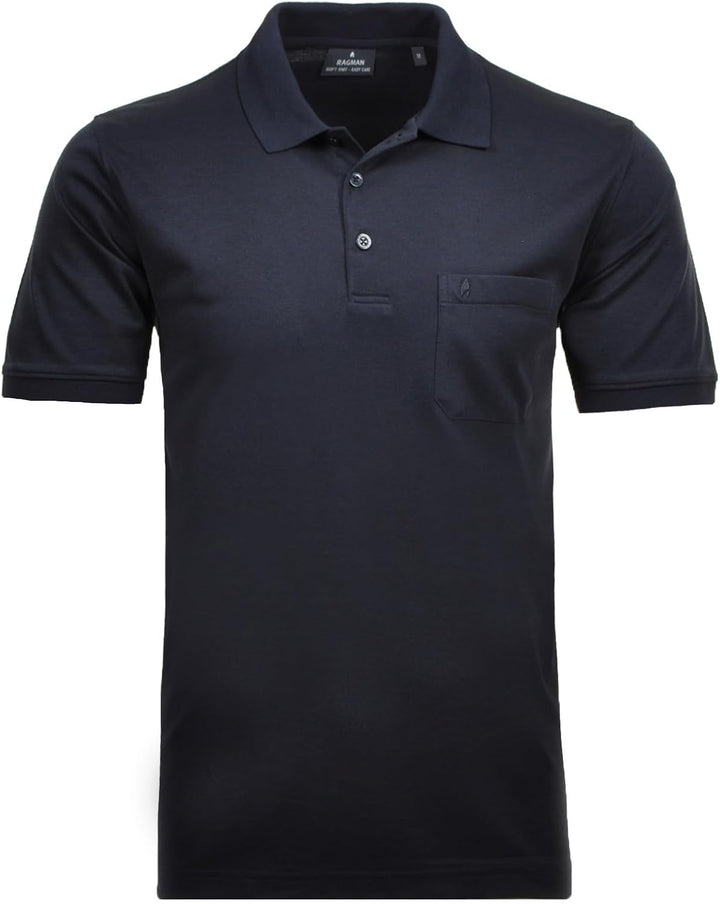RAGMAN Herren Softknit-Polo mit Brusttasche, Kurzarm S Marine-070, S Marine-070