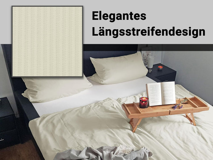 ZOLLNER Bettwäschegarnitur 80% Baumwolle, 20% Polyester, 80x80 cm + 140x200 cm, Grau 2 mm Elfenbein,