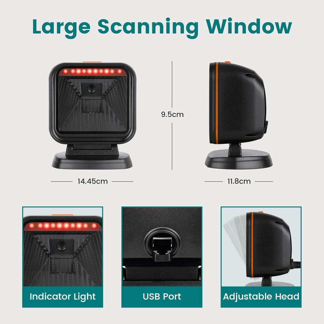 OBZ 1D 2D QR Desktop Barcode Scanner Hands-Free Barcode-Scanner USB Wired Bar Code Reader for PC Lap