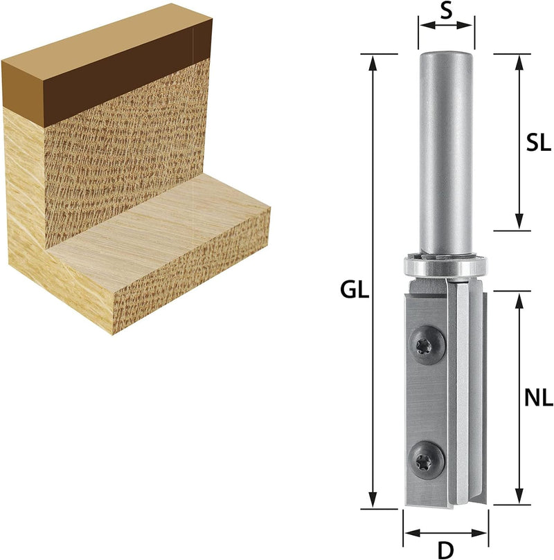 ENT 20325 Wendeplatten Bündigfräser HW, Schaft (S) 12 mm, Durchmesser (D) 19 mm, NL 50 mm, SL 40 mm,