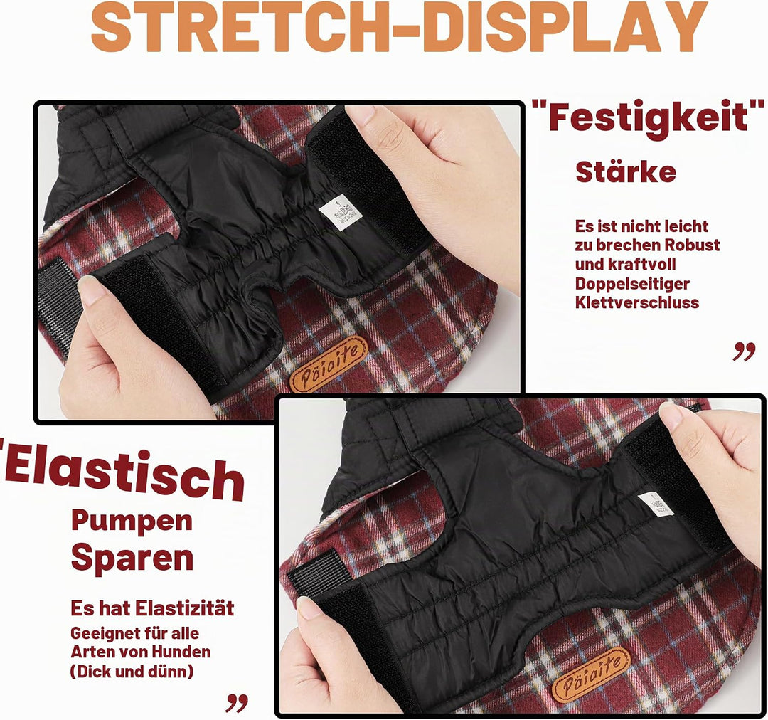 Wendbarer Warmer Hundemantel mit Klettverschlüssen: britischer Stil, Karierte Jacke für den Winter,