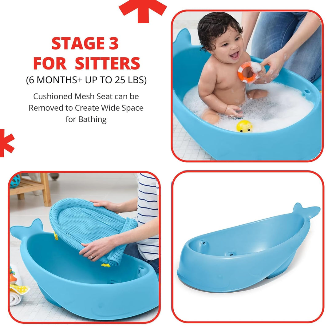 Skip Hop Moby Babybadewanne 3-in-1 mit Smart Sling – Neugeborenen- & Kleinkind-Badewanne 0–11kg – An