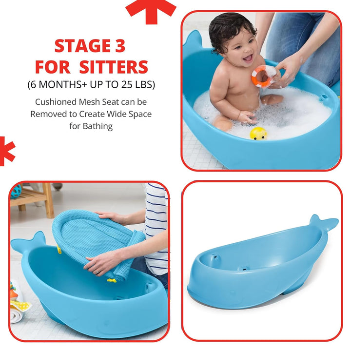 Skip Hop Moby Babybadewanne 3-in-1 mit Smart Sling – Neugeborenen- & Kleinkind-Badewanne 0–11kg – An