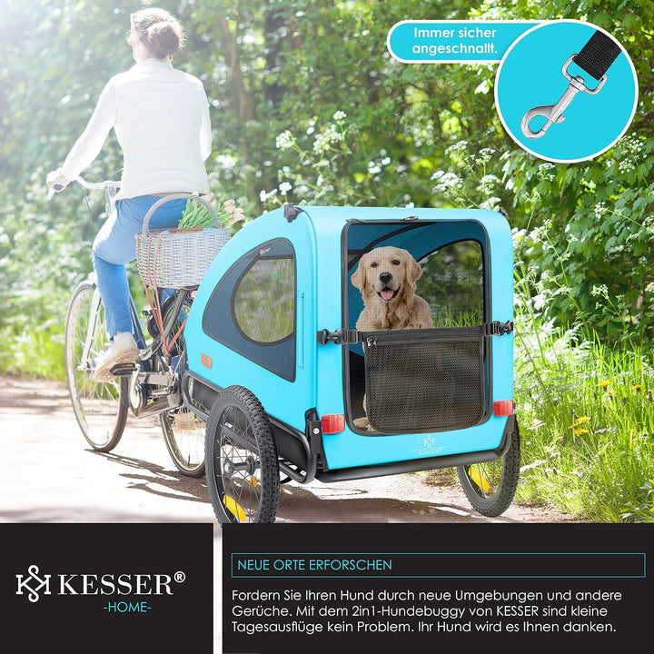KESSER® Hundeanhänger Boxer 2-in-1 Hundebuggy Fahrradanhänger gross ca. 250L Volumen - Inkl. Fahne u