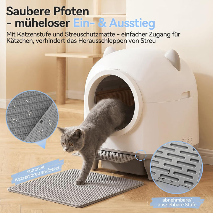 JUMMICO 90L XXL Selbstreinigende Katzentoilette, Smart Katzentoilette mit App-Steuerung, Einklemmsch