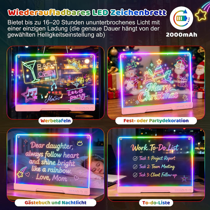 19 Zoll LED Zeichenbrett Kinder Wiederaufladbar mit 7 Farbmodi, Geschenke Mädchen 3 4 5 6 7 8 9 10 J
