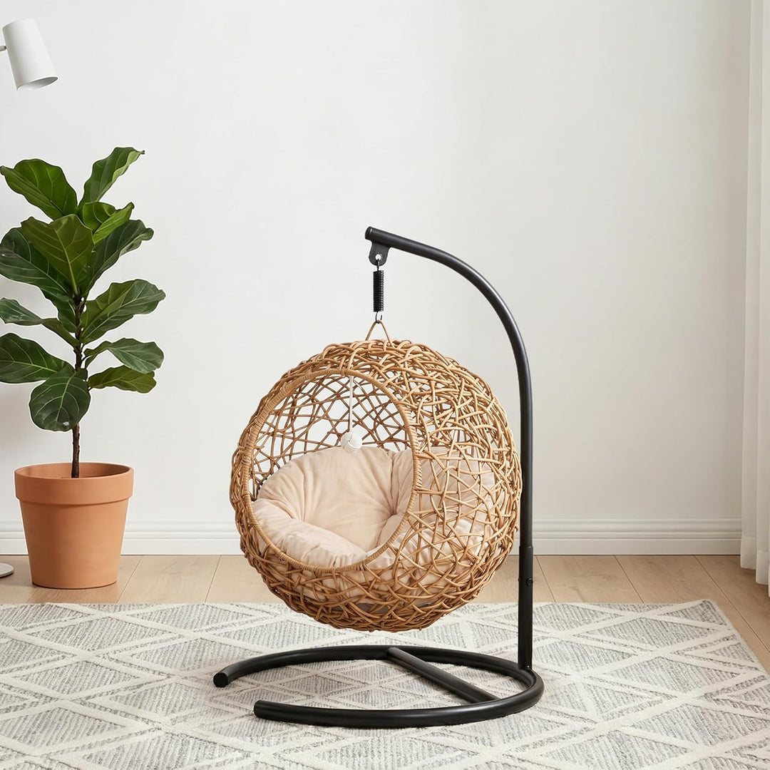 PawHut Katzenschaukel Rattan Hängesessel für Katzen mit Waschbarem Kissen und Spielball, hängendes K