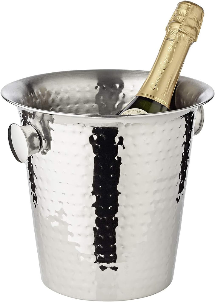 EDZARD Sektkühler Joey, Höhe 23 cm, Durchmesser 21 cm, für 1 Flasche, Edelstahl, gehämmert, mit 2 Gr