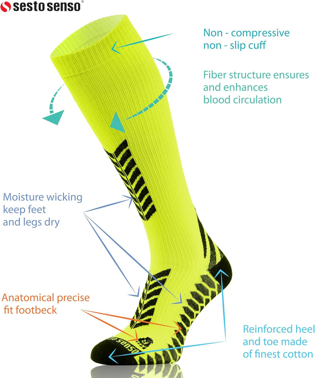 sesto senso 3 Paar Kompressionsstrümpfe Sport Damen Herren Bunt Hohe Sportsocken Laufsocken 35-38 3e