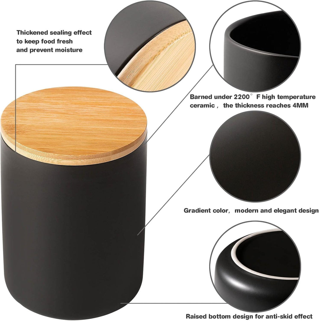 3 Stück Vorratsdosen Schwarz, Vorratsdosen Keramik mit Deckel Luftdicht, Keksdose Keramik 260/800/10
