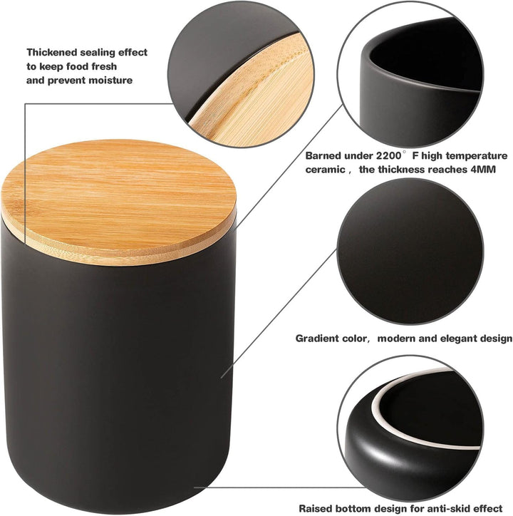 3 Stück Vorratsdosen Schwarz, Vorratsdosen Keramik mit Deckel Luftdicht, Keksdose Keramik 260/800/10