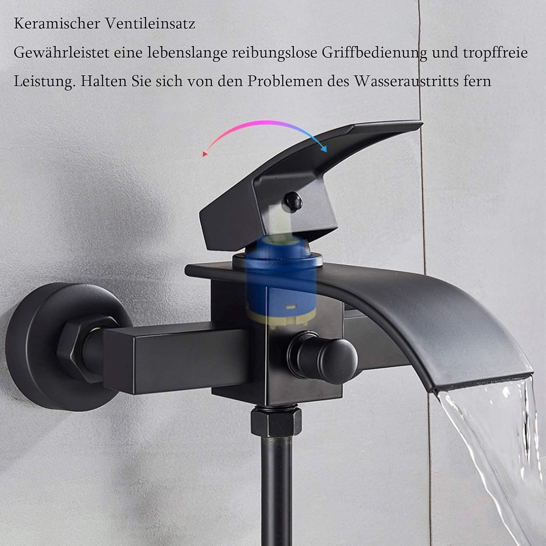 WXDL Badewannenarmatur Matt Schwarz Wannenbatterie Wasserfall Badewanne Wasserhahn Messing Wandhalte