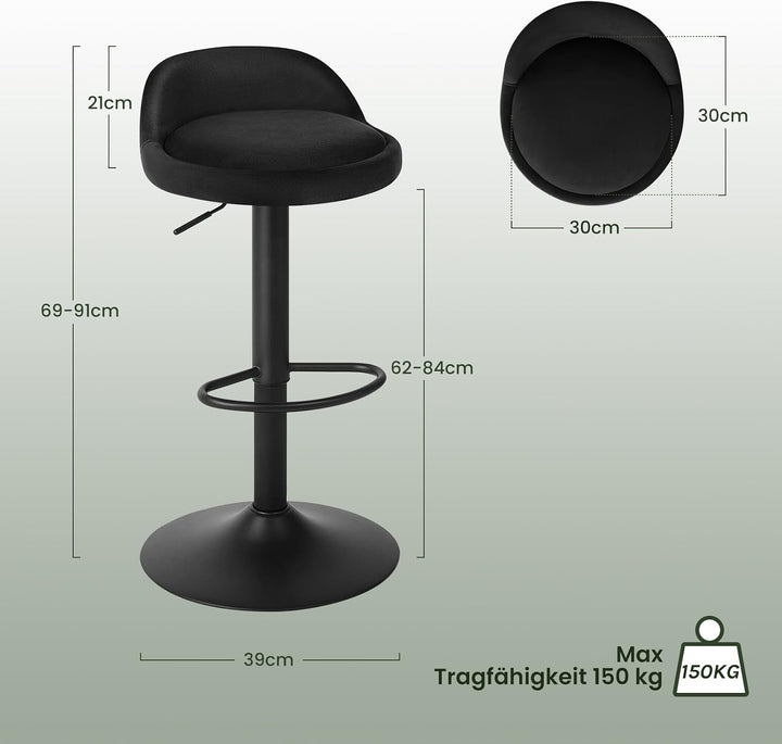 EUGAD Barhocker 4er Set 360° Drehstuhl Barstuhl mit Rückenlehne Fussstütze 120kg belastbar höhenvers
