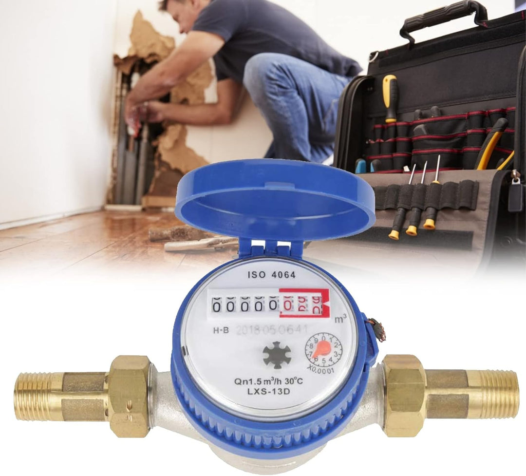 Honeyhouse Kalt Wasserzähler mit Armaturen und Schutzhülle, 1.5 m3/h Wasseruhr Geeicht 15 mm Wasserd