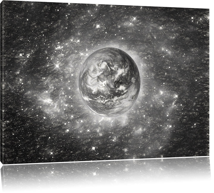 Pixxprint Planet Erde im Weltraum Kunst Kohle Effekt, Format: 100x70 auf Leinwand, 100x70