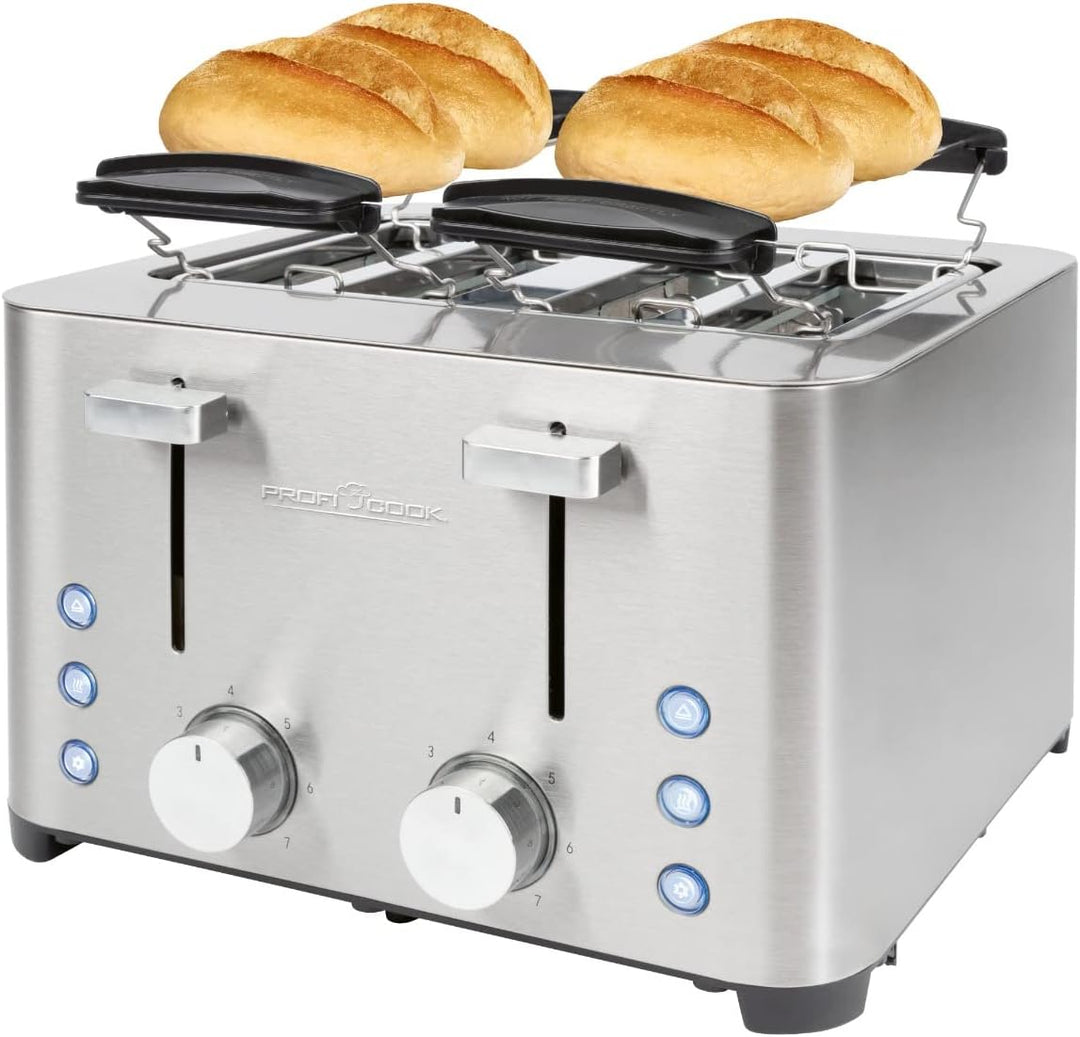 ProfiCook Toaster, Toaster 4 Scheiben, mit 2 getrennten Bedienelementen, Auftau-, Aufwärm-/ Schnells