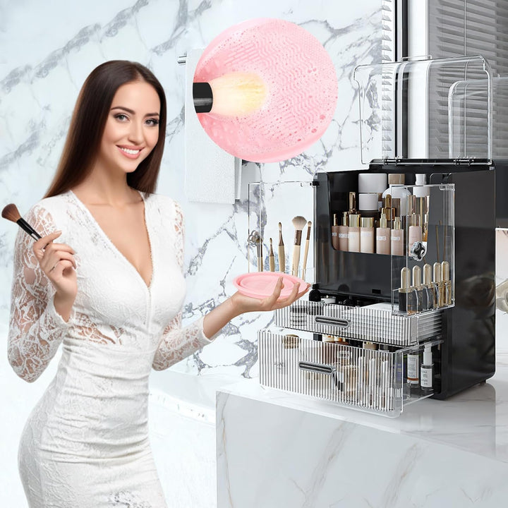 Make Up Organizer Kosmetik Aufbewahrung mit Deckel Schubladen Dustproof Cosmetic Schmink Organizer B