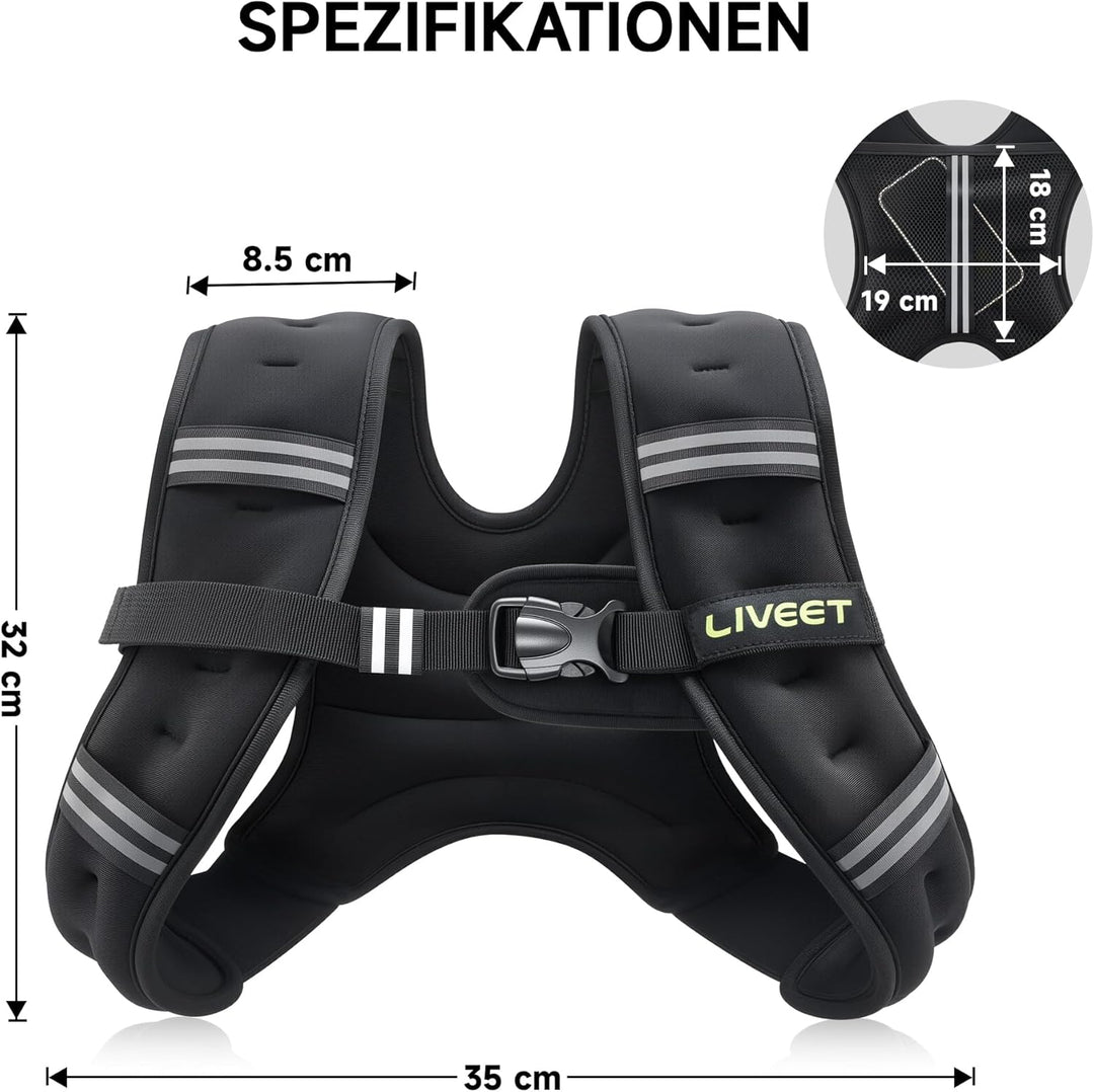 Liveet Gewichtsweste, Gewichtsweste für Damen und Herren, Gewichtsweste mit reflektierenden Streifen