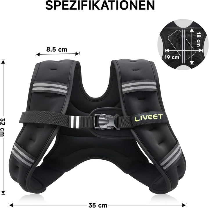 Liveet Gewichtsweste, Gewichtsweste für Damen und Herren, Gewichtsweste mit reflektierenden Streifen
