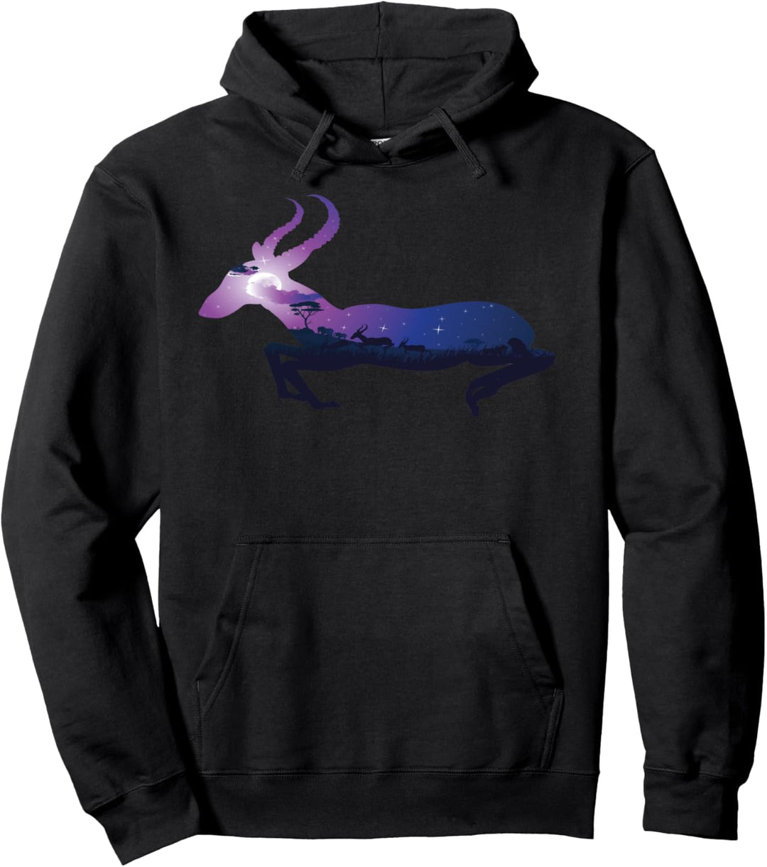 Mythische Antilopen-Silhouette Mondschein-Dschungel-Stil Pullover Hoodie
