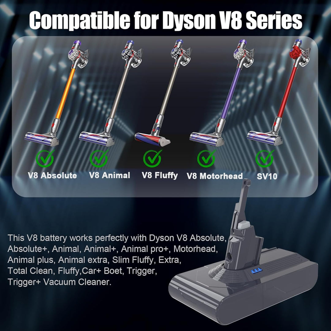 V8 Akku 6000mAh Ersatzakku für Dyson SV10 Absolute V8 Animal Motorhead Fluffy Staubsauger mit 2 Filt