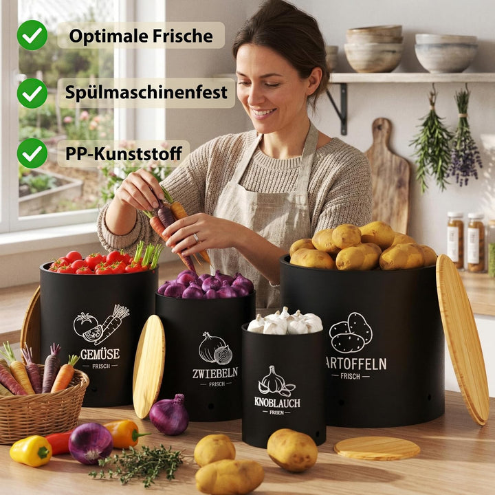 Kartoffel Aufbewahrungsbox, 4er Set Kunttsoff Vorratsdosen für Kartoffel Zwiebel knoblauch Aufbewahr