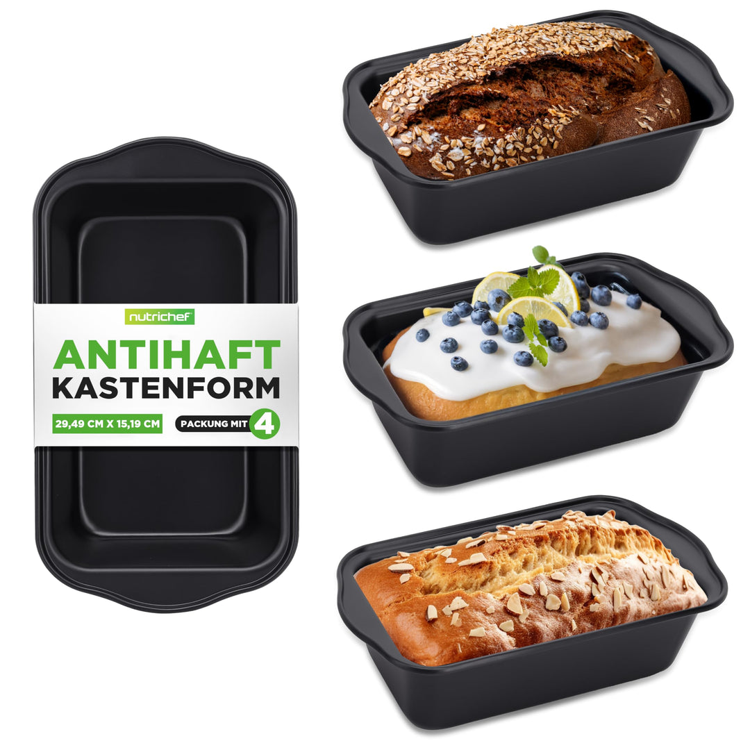 NutriChef 4er-Set Kastenformen – Premium Antihaft-Brotbackformen aus lebensmittelechtem Karbonstahl