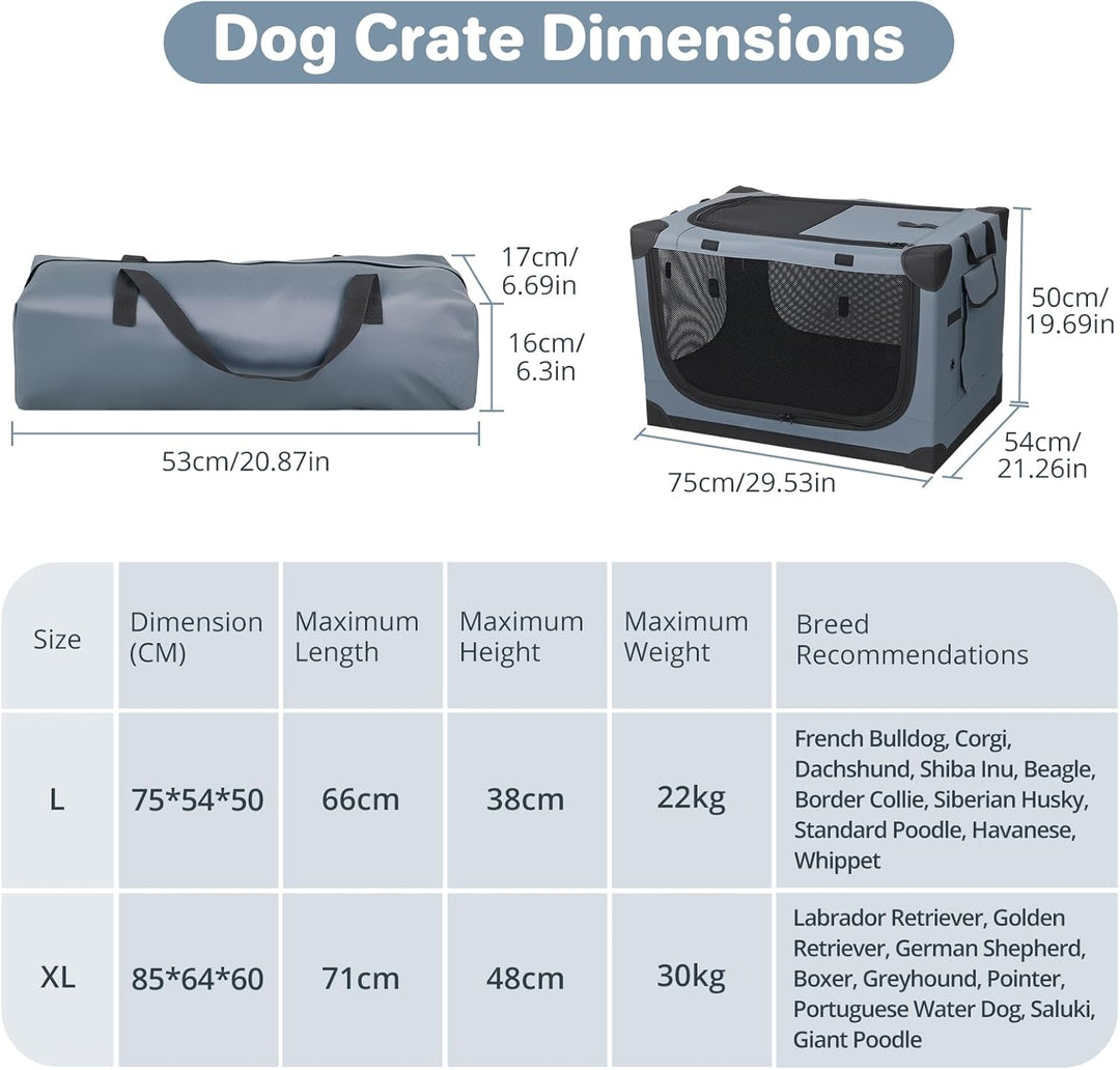 Hundebox faltbar 75x54x50 cm, Transportbox für grosse Hunde, Hundetransportbox Auto mit 4 Türen aus
