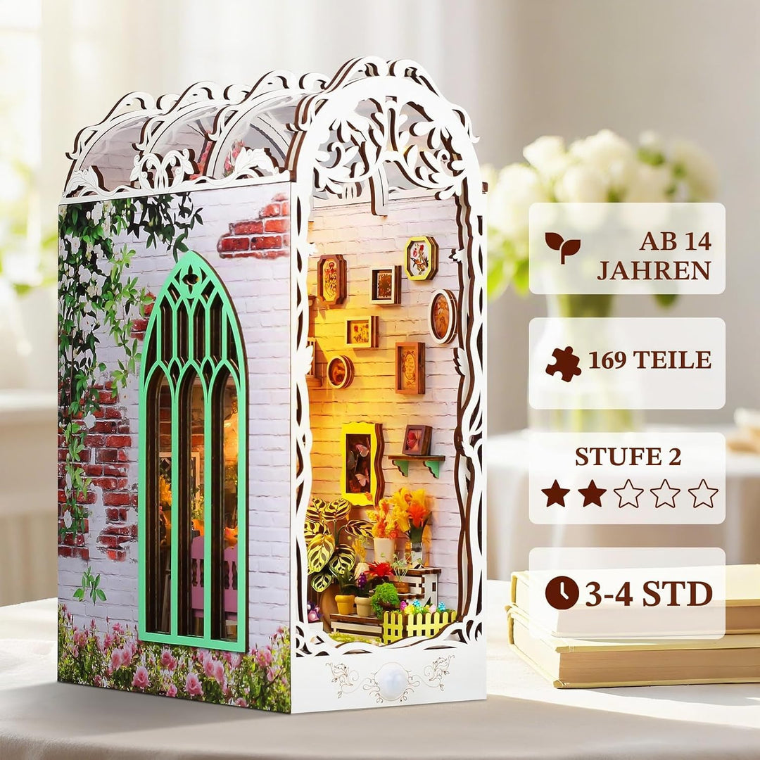 DIY Book Nook Kit - DIY Miniatur Holz Haus für Erwachsene mit LED, Bücherregal Dekoration 3D Puzzle
