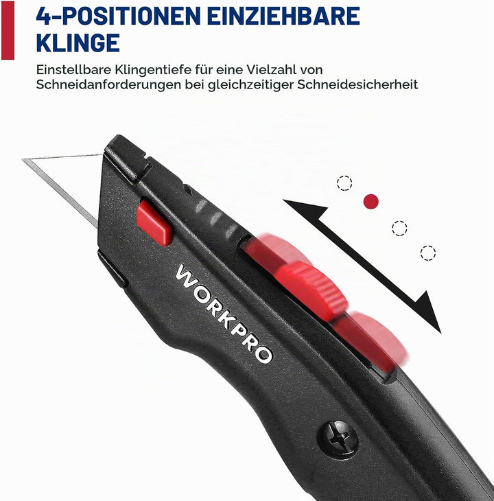 WORKPRO Premium Teppichmesser-Set, Einziehbarer Universalmesser aus Vollmetall, Strapazierfähiger Cu