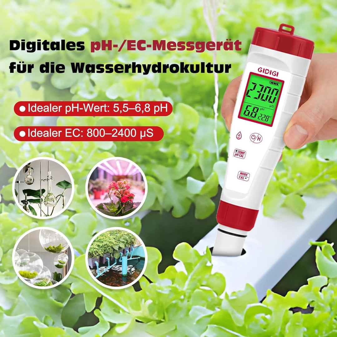 Digitales pH Messgerät für Wasser, TDS Tester für Trinkwasser, 4-in-1 pH TDS und EC Messgerät für Hy