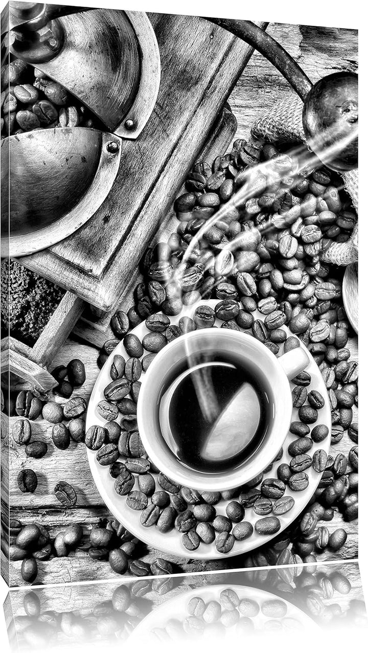 Pixxprint Kaffee Cappuccino / 100x70cm Leinwandbild bespannt auf Holzrahmen/Wandbild Kunstdruck Deko