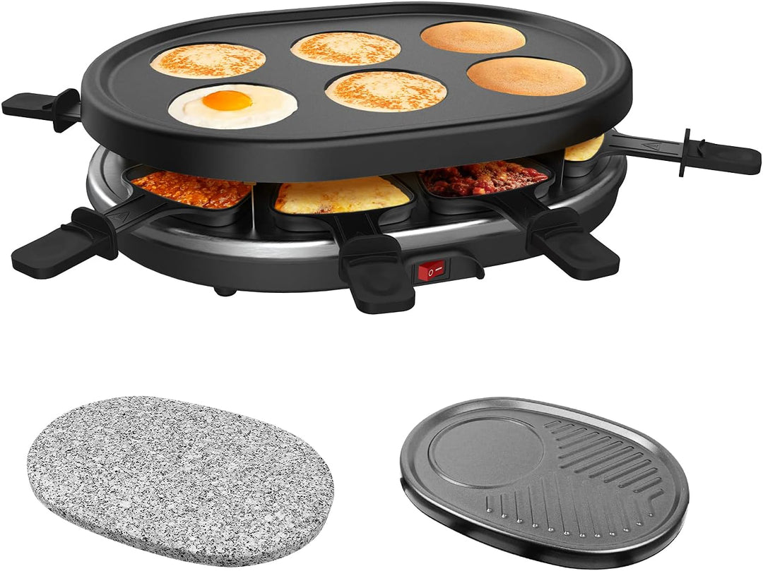 Leogreen - Raclette-Grill, Raclette 4 in 1 für 8 Personen, Elektrischer Grill, Steingrillplatte, Pfa