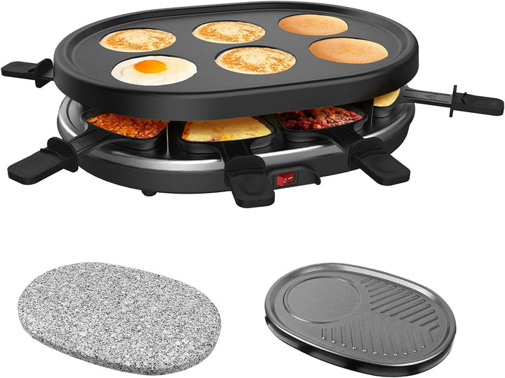 Leogreen - Raclette-Grill, Raclette 4 in 1 für 8 Personen, Elektrischer Grill, Steingrillplatte, Pfa