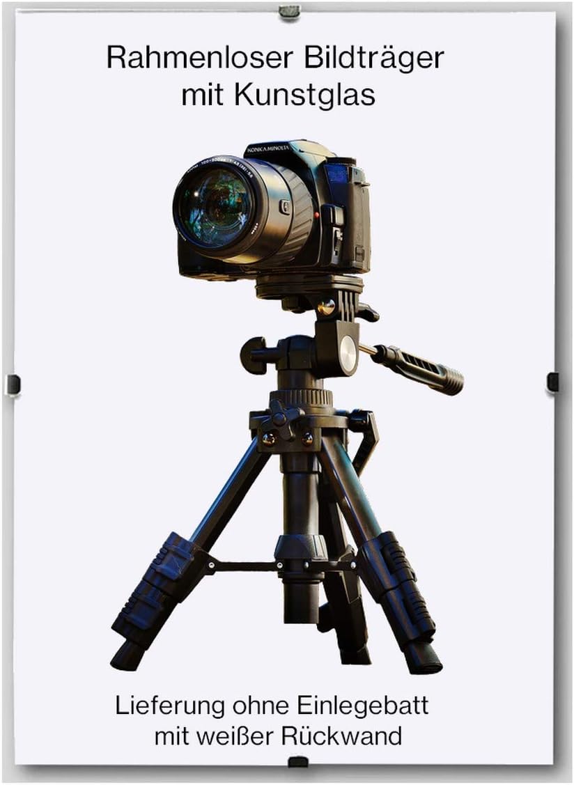 ideenwelt24 Rahmenloser Bildtrager clipframe 80 x 120 cm mit weisser Rückwand und 1 mm klarem Kunstg
