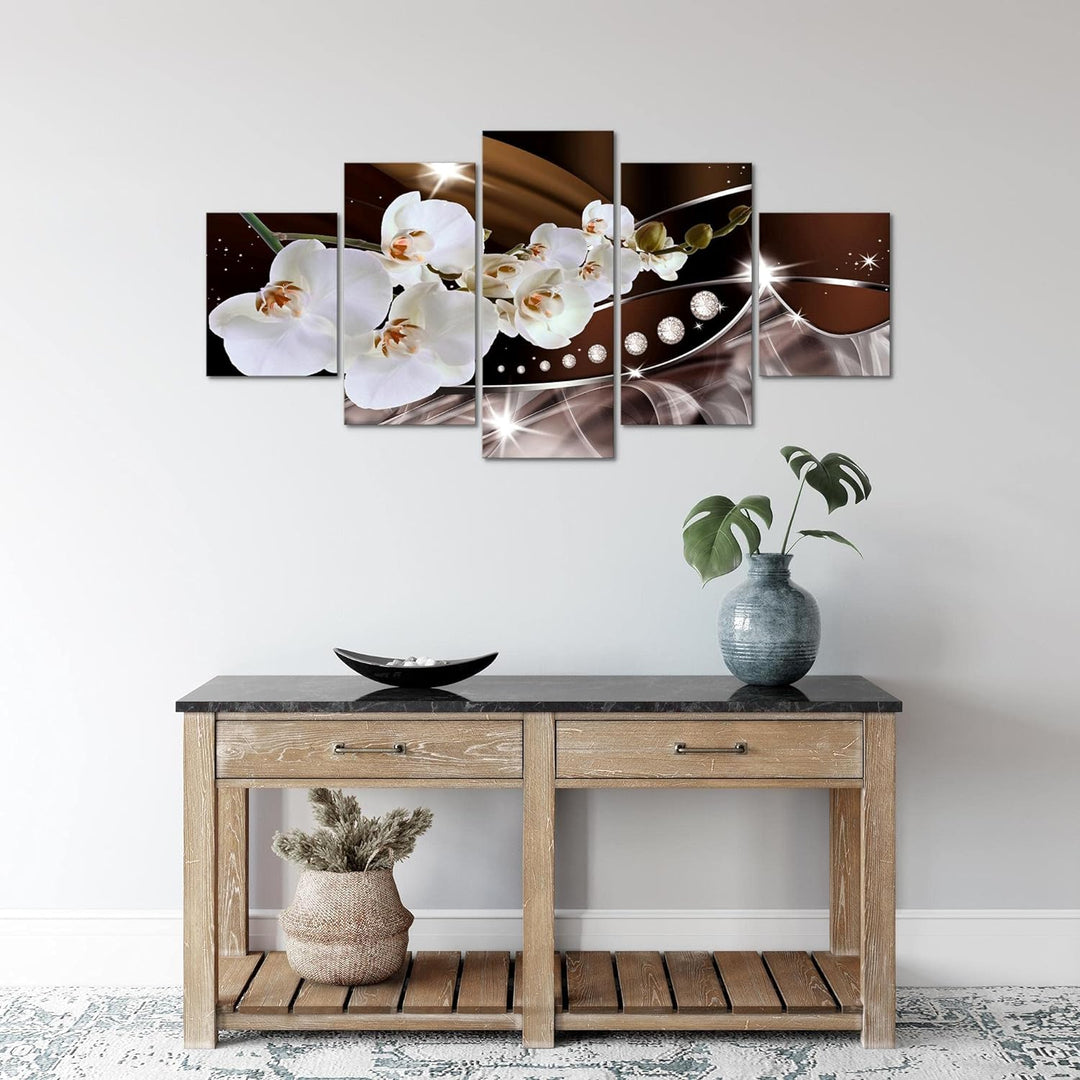 Runa Art Wandbilder Blumen Orchidee 5 Teilig Bild auf Vlies Leinwand Deko Wohnzimmer Abstrakt Beige